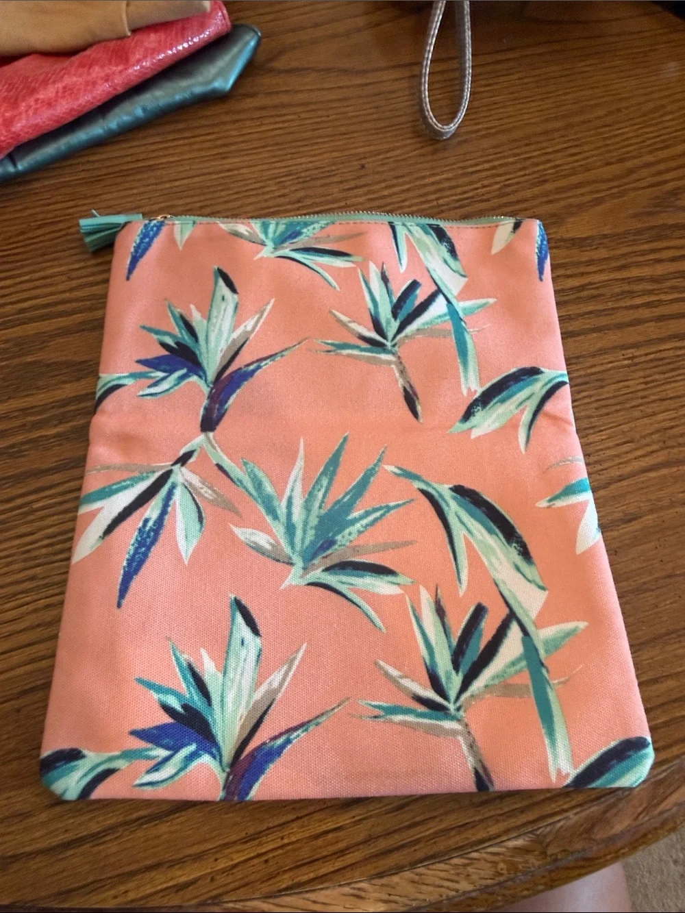 Rachel Pally Teal Trim Canvas Cosmetic Pouch or Clutch